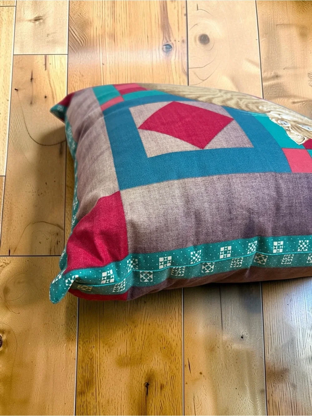 Vintage 90s Cat Throw Pillow Blue Eyed Tabby Patchwork Cottagecore